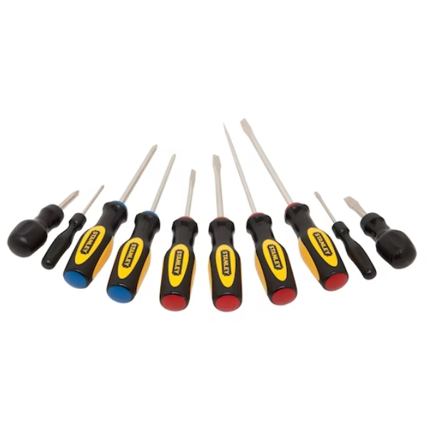 10piece Stanley Screwdriver Set (Slot.: 5 x 75, 5 x 150, 6.5 x 100, 6.5 x 150 mm, Pz: 1, 2)