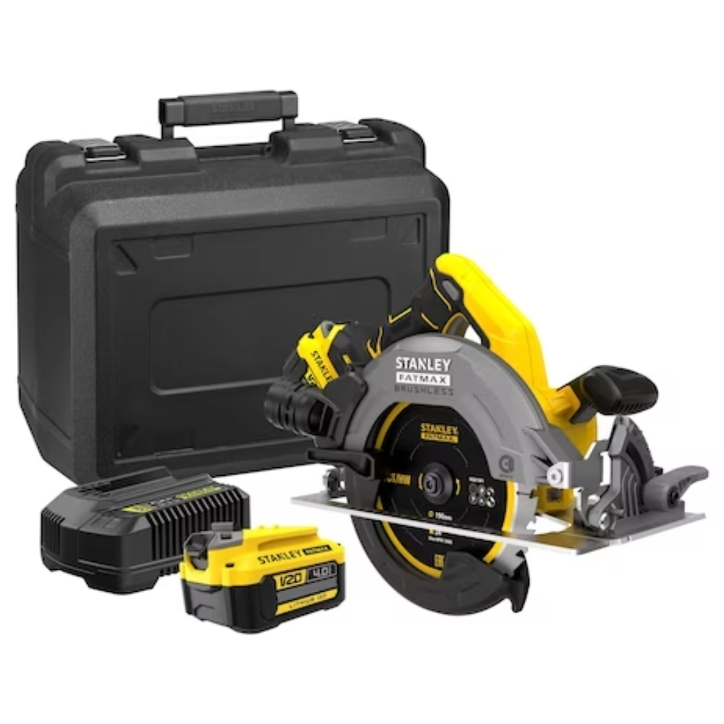 18V STANLEY® FATMAX® V20 Brushless Circular Saw 2 x 4.0Ah Lithium-Ion Batteries and Kit Box