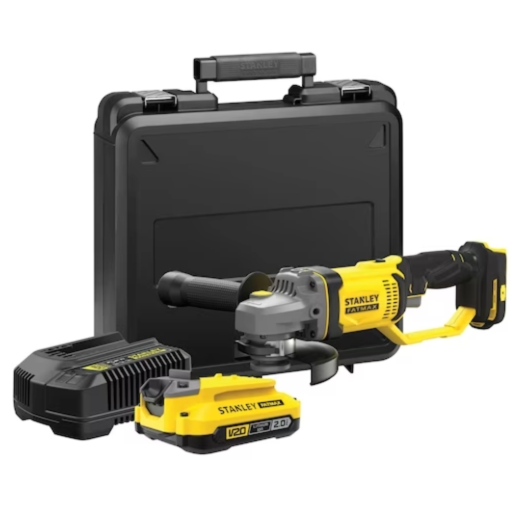 18V STANLEY® FATMAX® V20 Cordless Angle Grinder with 1 x 2.0Ah Lithium Ion Battery and Kit Box