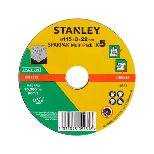 STANLEY® Depressed Centre Concrete  Cutting Bonded Disc x5 Pack 115x22.23x3.2mm