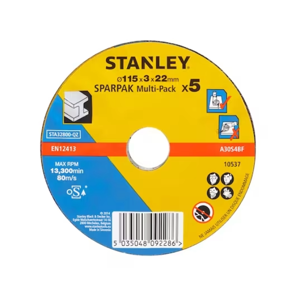 STANLEY® Depressed Centre Metal Cutting Bonded Discs Pack 115x22.23x3.2mm x5