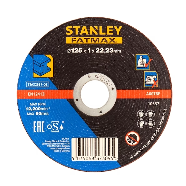 STANLEY® FATMAX® Thin Flat Metal Cutting Bonded Disc 125 x 22.2 x 1mm