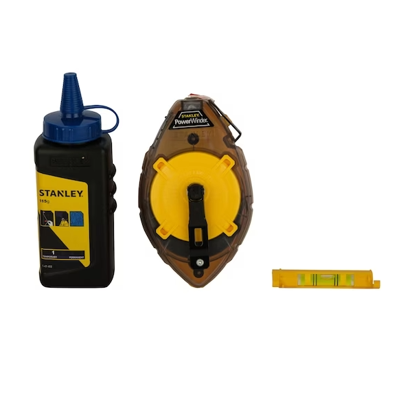 STANLEY® POWERWINDER™ Chalk Line Reel (30m) with Blue Chalk and Level