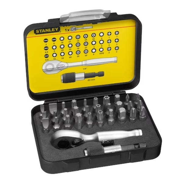 STANLEY® Set of 32 pc. 1/4 in. Drive Bits (25mm) and Magnetic Bit Holder with Lock-Ring