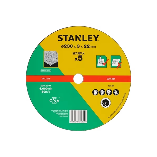 [STA32815-QZ] STANLEY® Flat Concrete and Stone Cutting Bonded Disc x5 Pack 230x22.23x3.2mm